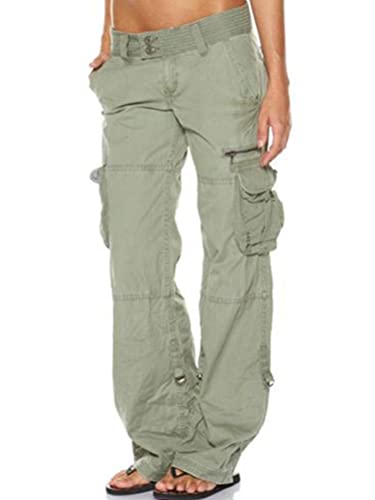 Tomwell Frauen Hosen Lose Dünne Overalls Damen Große Größe Multi-Pocket Casual Hosen Straße Lokomotive Outdoor Kletterhose Baumwolle Z Grün Medium von Tomwell