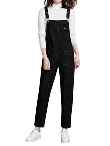 Tomwell Frauen Jeans Klassisch Retro Hosenträger Latzjeans Röhrenjeans Straight Fit Overall Washed Jeanshose Damenlatzhose Ärmellos mit Taschen Schwarz M von Tomwell