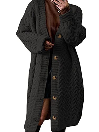 Tomwell Grobstrick Pullover Strickmantel Lang Damen Pullover Strickjacke Herbst Winter Langarm Casual Open Front Sweater Outwear mit Tasche Casual Cardigan Mantel E Schwarz L von Tomwell