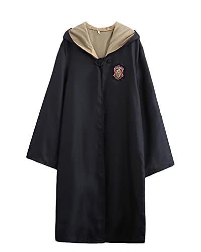 Tomwell HP Cosplay Umhang mit Kapuze Kostüm Set Umhang Mantel Zauberstab Krawatte Schal Gryffindor Kostüm Schuluniform Fasching Karneval Kostüm Halloween Fest A Gelb XL von Tomwell