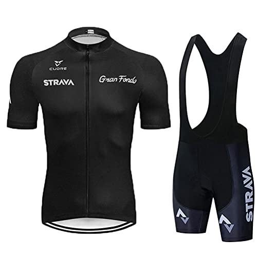 Tomwell Herren Fahrradtrikot Set Fahrrad Trikot Kurzarm + Radhose mit 3D Sitzpolster und Rutschfestem Riemen Bib Shorts Schnell Trocken Atmungsaktiv MTB Fitness I Schwarz M von Tomwell