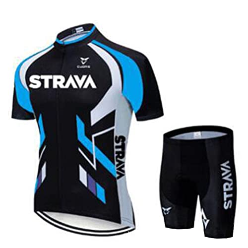 Tomwell Herren Fahrradtrikot Set Fahrrad Trikot Kurzarm + Radhose mit 3D Sitzpolster und Rutschfestem Riemen Bib Shorts Schnell Trocken Atmungsaktiv MTB Fitness K Blau 3XL von Tomwell