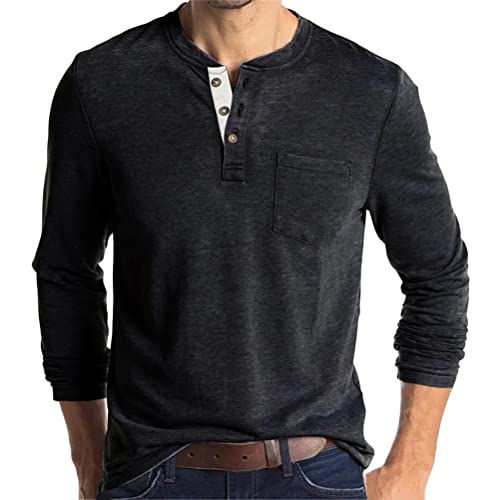 Tomwell Herren Henley Shirts Langarmshirt Casual T Shirt Slim Fit Knöpfe Basic Baumwolle T-Shirts Langarm Unterzieh T-Shirt mit mehrerer Farbe Oberteil für Männer A Dunkelgrau L von Tomwell