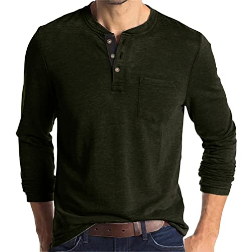 Tomwell Herren Henley Shirts Langarmshirt Casual T Shirt Slim Fit Knöpfe Basic T-Shirts mit Knopf Männer Langarm Shirts Einfarbig Longsleeve-Sweatshirt mit Tasche A Armeegrün L von Tomwell