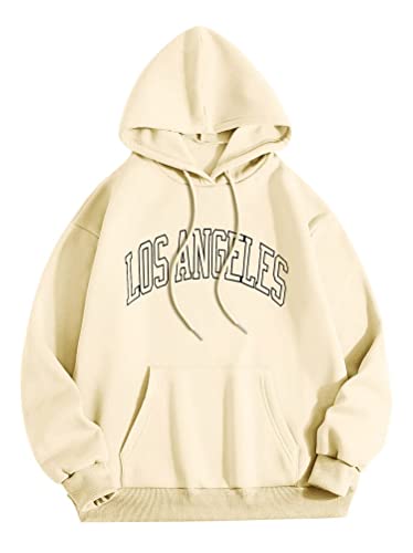 Tomwell Herren Hoodie Pullover mit Kapuze Kapuzenpullover für Damen Herren Los Angeles Langarm Sweatshirt Männer Sports Hoodie für Paare Warm Pulli Sportbekleidung A Beige L von Tomwell