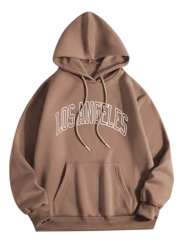 Tomwell Herren Hoodie Pullover mit Kapuze Kapuzenpullover für Damen Herren Los Angeles Langarm Sweatshirt Männer Sports Hoodie für Paare Warm Pulli Sportbekleidung A Braun L von Tomwell