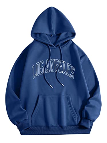 Tomwell Herren Hoodie Pullover mit Kapuze Kapuzenpullover für Damen Herren Los Angeles Langarm Sweatshirt Männer Sports Hoodie für Paare Warm Pulli Sportbekleidung A Dunkelblau S von Tomwell