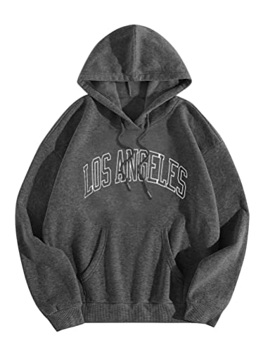 Tomwell Herren Hoodie Pullover mit Kapuze Kapuzenpullover für Damen Herren Los Angeles Langarm Sweatshirt Männer Sports Hoodie für Paare Warm Pulli Sportbekleidung A Dunkelgrau L von Tomwell