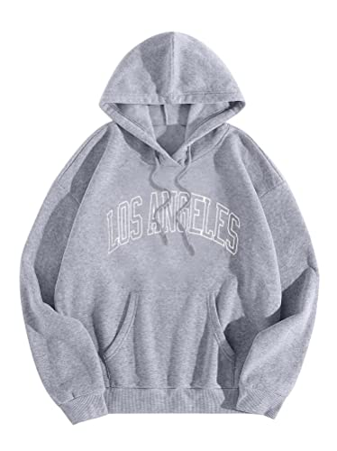 Tomwell Herren Hoodie Pullover mit Kapuze Kapuzenpullover für Damen Herren Los Angeles Langarm Sweatshirt Männer Sports Hoodie für Paare Warm Pulli Sportbekleidung A Grau XS von Tomwell