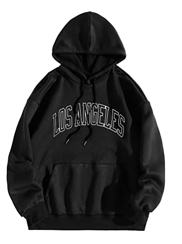 Tomwell Herren Hoodie Pullover mit Kapuze Kapuzenpullover für Damen Herren Los Angeles Langarm Sweatshirt Männer Sports Hoodie für Paare Warm Pulli Sportbekleidung A Schwarz S von Tomwell