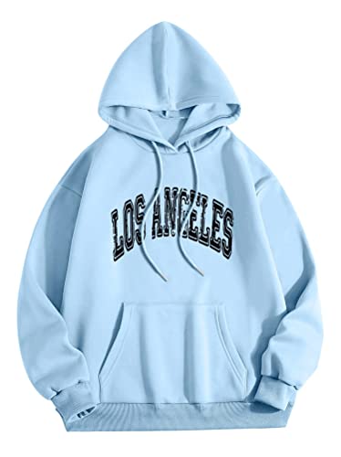 Tomwell Herren Hoodie Pullover mit Kapuze Kapuzenpullover für Damen Herren Los Angeles Langarm Sweatshirt Männer Sports Hoodie für Paare Warm Pulli Sportbekleidung B Blau M von Tomwell