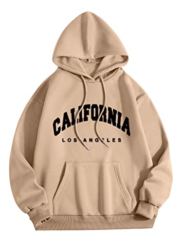 Tomwell Herren Hoodie Pullover mit Kapuze Kapuzenpullover für Damen Herren Los Angeles Langarm Sweatshirt Männer Sports Hoodie für Paare Warm Pulli Sportbekleidung C Khaki L von Tomwell