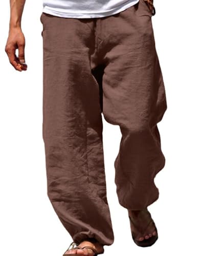 Tomwell Herren Hose Leinenhose Stoffhose Regular Fit Strandhose Leinen mit Kordelzug Straight Lange Hose Männer Mode Sommerhose C Braun 4XL Tomwell Herren Hose Leinenhose Stoffhose Regular Fit Strandhose Leinen mit Kordelzug Straight Lange Hose Männer Mode Sommerhose C Braun 4XL von Tomwell