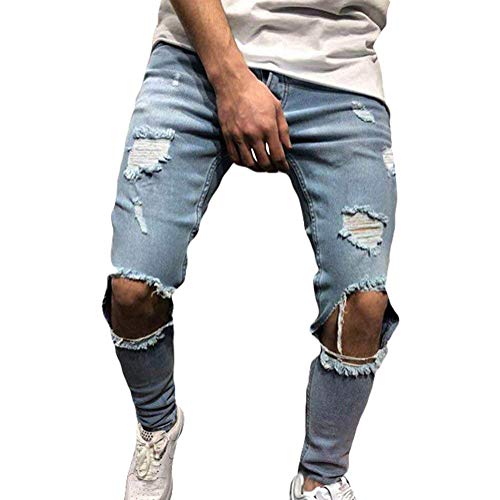 Tomwell Herren Jeans Hose Mode Casual Destroyed Slim Fit Skinny Denim Strech Jeans Männer Zerrissen Denim Freizeithosen 1 Blau L von Tomwell