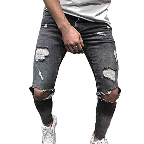 Tomwell Herren Jeans Hose Mode Casual Destroyed Slim Fit Skinny Denim Strech Jeans Männer Zerrissen Denim Freizeithosen 1 Grau M von Tomwell