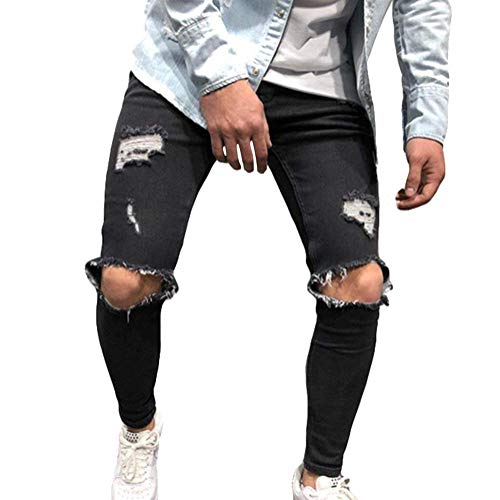 Tomwell Herren Jeans Hose Mode Casual Destroyed Slim Fit Skinny Denim Strech Jeans Männer Zerrissen Denim Freizeithosen 1 Schwarz L von Tomwell