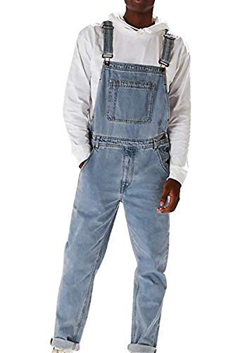 Tomwell Herren Jeans Latzhose Lange Jeanshose Jumpsuit Suspender Pants Denim Bib Skinny Fit Streetwear Stone-Washed Zerreißen Arbeitshosen Qualität mit Taschen B Hellblau 3XL von Tomwell