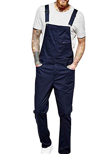 Tomwell Herren Jeans Latzhose Lange Jeanshose Jumpsuit Suspender Pants Retro Denim Bib Skinny Fit Streetwear Stone-Washed Zerreißen Arbeitshosen Qualität mit Taschen C Dunkelblau L von Tomwell