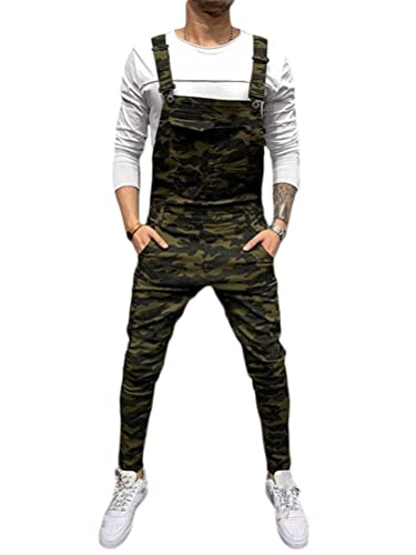 Tomwell Herren Jeans Latzhose Lange Jeanshose Jumpsuit Suspender Pants Retro Denim Bib Skinny Fit Streetwear Stone-Washed Zerreißen Arbeitshosen Qualität mit Taschen H Camouflage S von Tomwell