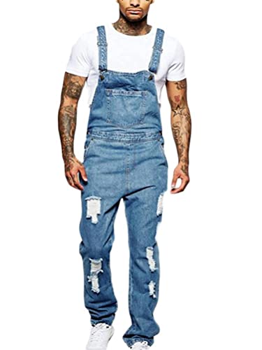 Tomwell Herren Jeans Latzhose Lange Jeanshose Jumpsuit Suspender Pants Retro Denim Bib Skinny Fit Streetwear Stone-Washed Zerreißen Arbeitshosen Qualität mit Taschen J Blau L von Tomwell