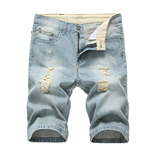 Tomwell Herren Jeans Shorts Destroyed Kurze Denim Hose Sommer Bermuda Short Denim Freizeithose Jeanshose Slim Fit A Hellblau XXL von Tomwell