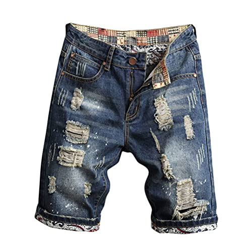 Tomwell Herren Jeans Shorts Patches Kurze Hose Sommer Bermuda Denim Männer Vintage Jeanshose Label Moderne Slim Fit Mix D 30 von Tomwell