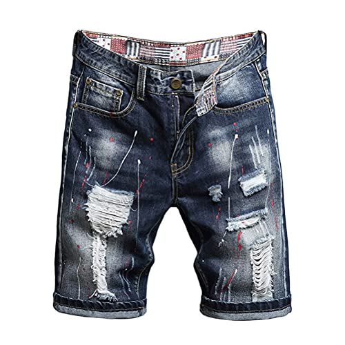 Tomwell Herren Jeans Shorts Patches Kurze Hose Sommer Bermuda Denim Männer Vintage Jeanshose Label Moderne Slim Fit Mix E 38 von Tomwell