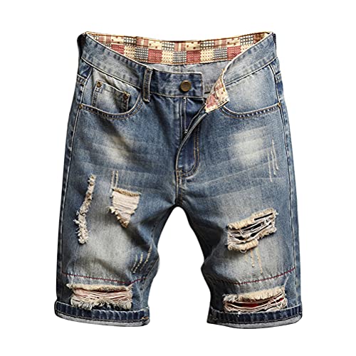 Tomwell Herren Jeans Shorts Patches Kurze Hose Sommer Bermuda Denim Männer Vintage Jeanshose Label Moderne Slim Fit Mix F 32 von Tomwell