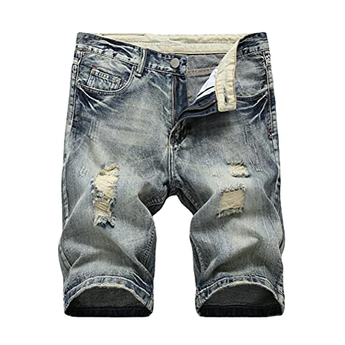 Tomwell Herren Jeans Shorts Patches Kurze Hose Sommer Bermuda Denim im Used-Look Männer Vintage Jeanshose Moderne Slim Fit Mix A Grau XL von Tomwell