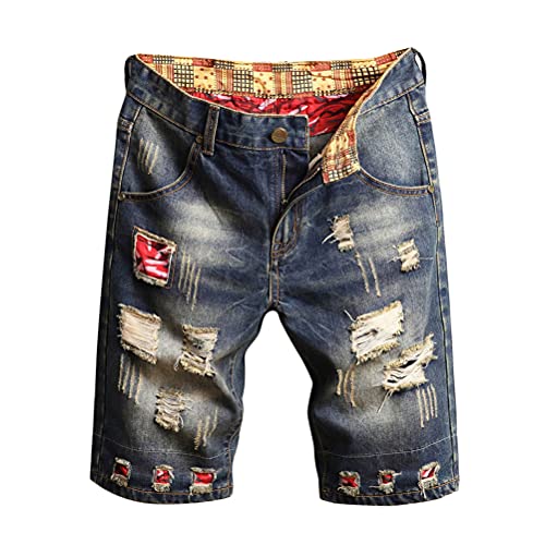 Tomwell Herren Jeans Shorts Patches Kurze Hose Sommer Bermuda Denim im Used-Look Männer Vintage Jeanshose Moderne Slim Fit Mix D Blau M von Tomwell