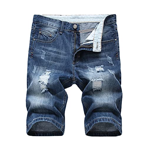 Tomwell Herren Jeans Shorts Zerrissene Jeans Kurze Hosen Sommer Freizeit Gerade Bermuda Jeans Denim Sommer Shorts Männer Vintage Blau Destroyed Jeanshose Slim Fit A Blau XXL von Tomwell