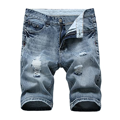 Tomwell Herren Jeans Shorts Zerrissene Jeans Kurze Hosen Sommer Freizeit Gerade Bermuda Jeans Denim Sommer Shorts Männer Vintage Blau Destroyed Jeanshose Slim Fit A Grau Blau L von Tomwell