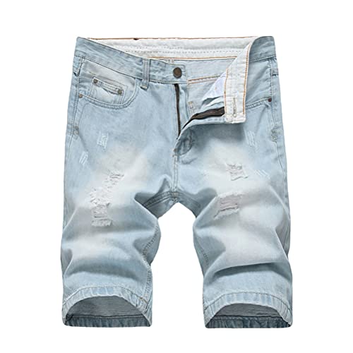 Tomwell Herren Jeans Shorts Zerrissene Jeans Kurze Hosen Sommer Freizeit Gerade Bermuda Jeans Denim Sommer Shorts Männer Vintage Blau Destroyed Jeanshose Slim Fit A Weiß Blau S von Tomwell