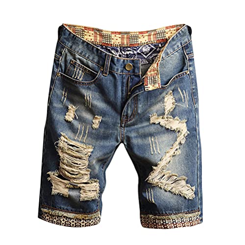 Tomwell Herren Jeans Shorts Zerrissene Jeans Kurze Hosen Sommer Freizeit Gerade Bermuda Jeans Denim Sommer Shorts Slim Fit C Blau XL von Tomwell