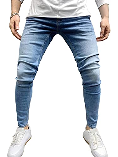 Tomwell Herren Jeans Slim Fit Skinny Hose Mode Casual Denim Strech Jeans Männer Zerrissen Denim Freizeithosen Cargo Jogging Jeans Vintage Cargohose A Blau XS von Tomwell