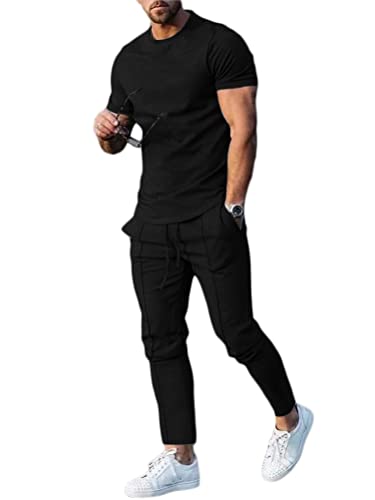 Tomwell Herren Jogginganzug Sportanzug Männer Trainingsanzug Fitness Sporthose und Trainingsjacke mit Kapuze C Schwarz XL von Tomwell