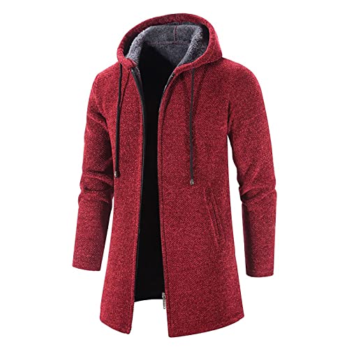 Tomwell Herren Kapuze Wintermantel Mantel Lang Slim Fit Herrenmantel Winter Premium Business Mantel Männer Wollmantel Langer Trenchcoat Mantel Windbreaker Warm Wolle Mantel Rot XL von Tomwell