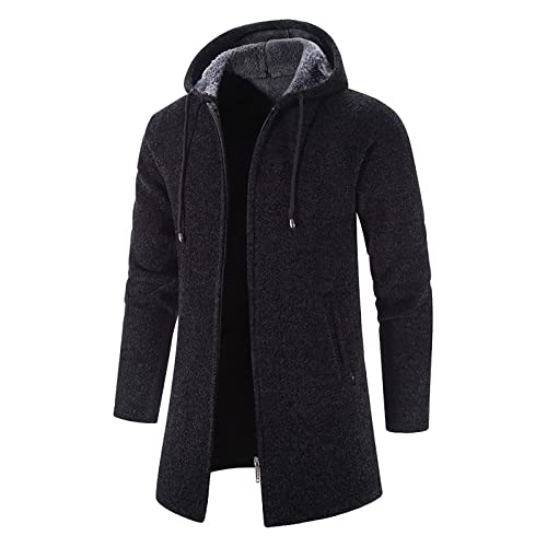 Tomwell Herren Kapuze Wintermantel Lang Slim Fit Premium Business Mantel Männer Wollmantel Langer Trenchcoat Windbreaker Warm Wolle Schwarz M von Tomwell
