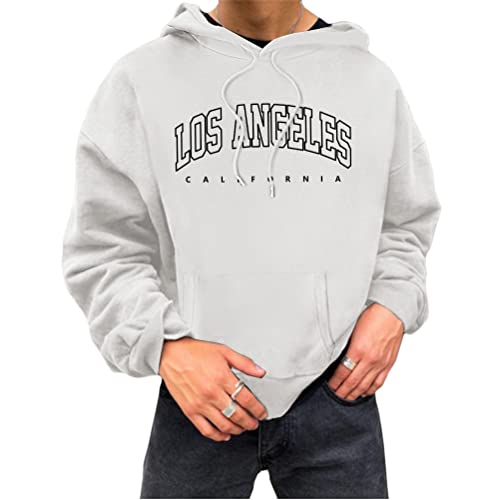 Tomwell Herren Kapuzenpullover Buchstaben Druck Langarm Pullover Lässiges Los Angeles Sweatshirt Warm Pulli mit Kapuze und Sports Casual Bequem Teenager Hoodie Mit Taschen D Weiß M von Tomwell