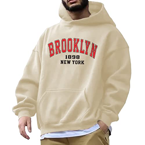 Tomwell Herren Kapuzenpullover Buchstaben Druck Langarm Pullover Lässiges Los Angeles Sweatshirt Warm Pulli mit Kapuze und Sports Casual Bequem Teenager Hoodie Mit Taschen D1 Khaki L von Tomwell