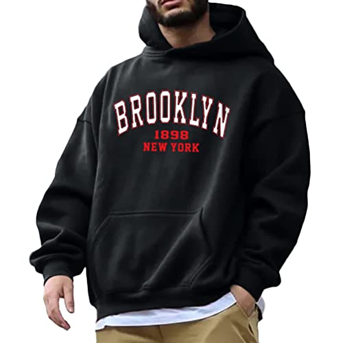 Tomwell Herren Kapuzenpullover Hoodie Buchstaben Druck Langarm Pullover Lässiges Los Angeles Sweatshirt Warm Pulli Sweatjacke mit Kapuze und Reißverschluss Sports Hoodie D1 Schwarz L von Tomwell