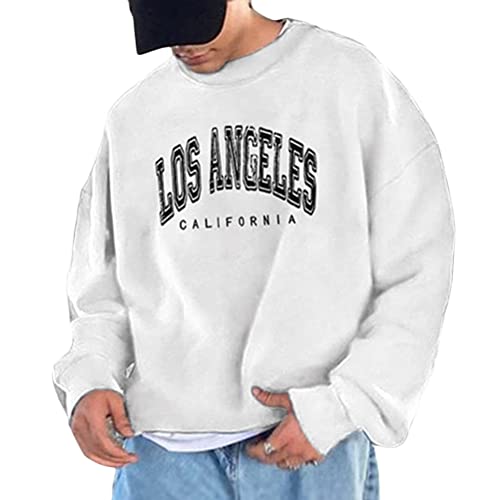Tomwell Herren Kapuzenpullover Hoodie Druck Langarm Pullover Lässiges Los Angeles Sweatshirt Pulli Sweatjacke mit Kapuze und Reißverschluss Sports Hoodie E Weiß L von Tomwell