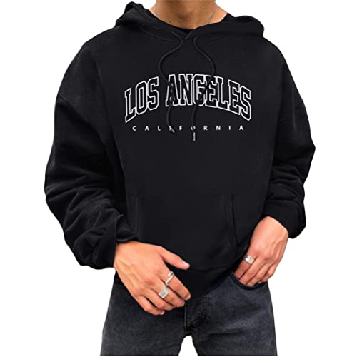 Tomwell Herren Kapuzenpullover Hoodie Druck Langarm Pullover Lässiges Los Angeles Sweatshirt Warm Pulli Sweatjacke mit Kapuze und Reißverschluss Sports Hoodie D Schwarz M von Tomwell