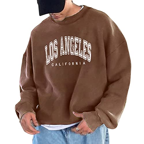 Tomwell Herren Kapuzenpullover Hoodie Druck Langarm Pullover Lässiges Los Angeles Sweatshirt Warm Pulli Sweatjacke mit Kapuze und Reißverschluss Sports Hoodie E Braun M von Tomwell