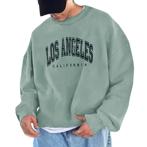 Tomwell Herren Kapuzenpullover Hoodie Druck Langarm Pullover Lässiges Los Angeles Sweatshirt Warm Pulli Sweatjacke mit Kapuze und Reißverschluss Sports Tops E Grün S von Tomwell