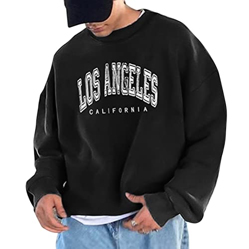 Tomwell Herren Kapuzenpullover Hoodie Druck Langarm Pullover Lässiges Los Angeles Sweatshirt Warm Pulli Sweatjacke mit Kapuze und Reißverschluss Vintage Hoodie E Schwarz XL von Tomwell