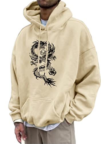 Tomwell Herren Kapuzenpullover Vintage Hoodie Druck Langarm Pullover für Männer Lässiges Oversized Sweatshirt Warm Pulli Sweatjacke mit Kapuze und Tasche Sports Hoodie A Khaki L von Tomwell