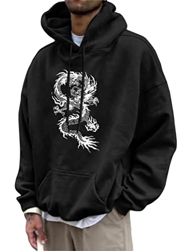 Tomwell Herren Kapuzenpullover Vintage Hoodie Druck Langarm Pullover für Männer Lässiges Oversized Sweatshirt Warm Pulli Sweatjacke mit Kapuze und Tasche Sports Hoodie A Schwarz L von Tomwell