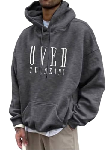 Tomwell Herren Kapuzenpullover Vintage Hoodie Druck Langarm Pullover für Männer Lässiges Oversized Sweatshirt Warm Pulli Sweatjacke mit Kapuze und Tasche Sports Hoodie B Dunkelgrau L von Tomwell