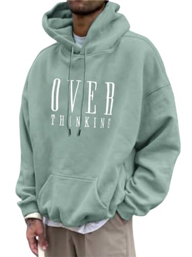 Tomwell Herren Kapuzenpullover Vintage Hoodie Druck Langarm Pullover für Männer Lässiges Oversized Sweatshirt Warm Pulli Sweatjacke mit Kapuze und Tasche Sports Hoodie B Grün L von Tomwell